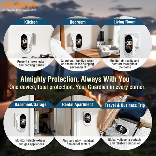 Vista 8 de 4-in-1 Plug-in Smoke & Carbon Monoxide Alarms with Digital Display Monitors CO, Smoke, Temperature, Humidity, 85dB Loud Alarm, Self-Test, Adjustable