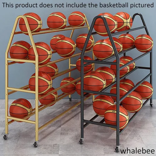 Vista 3 de Bastidores de pelotas para garaje, estante de baloncesto con ruedas para deportes al aire libre, aro de baloncesto de 4 niveles, 35 bolas de Negro