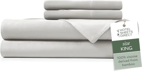 Vista 46 de Hotel Sheets Direct Juego de Sábanas de Cama de 4 Piezas, Tamaño Queen, 100% Viscosa Derivada de Bambú, Juego de Sábanas con 2 Fundas de Almohada