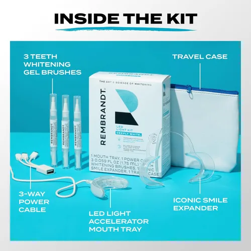 Vista 5 de Rembrandt Kit de blanqueamiento de dientes, profundamente blanco, con bandejas de blanqueamiento de dientes con luz LED, cable de alimentación de 3