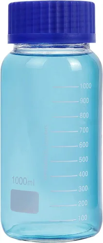 Vista 7 de Moonetto Paquete de 3 botellas de vidrio de laboratorio de almacenamiento de 33.8 fl oz de boca ancha graduadas con tapa de rosca de polipropileno