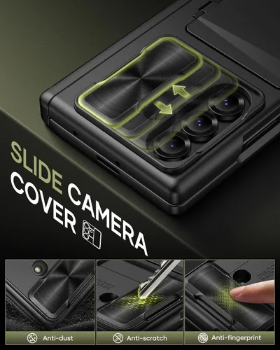 Vista 4 de Funda para Samsung Galaxy Z Fold 7 con Portarjetas, Integrado y Protector de Pantalla y Protección de Bisagra y Cubierta Deslizante para Cámara