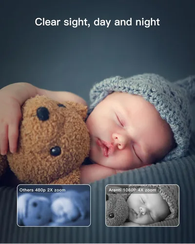 Vista 5 de ARENTI B2, Cámara para bebé con vista de 360° para mascotas/niñeras, solo WiFi de 2.4g, sensor de temperatura, detección de sonido y movimiento