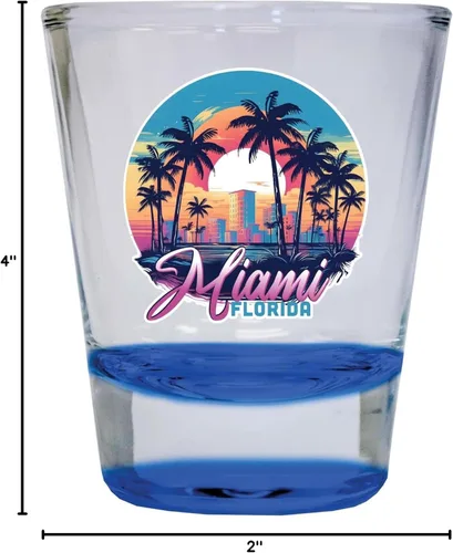 Vista 3 de R and R Imports Miami Florida B Souvenir - Vaso de chupito redondo de 1.5 onzas, color azul, paquete de 2