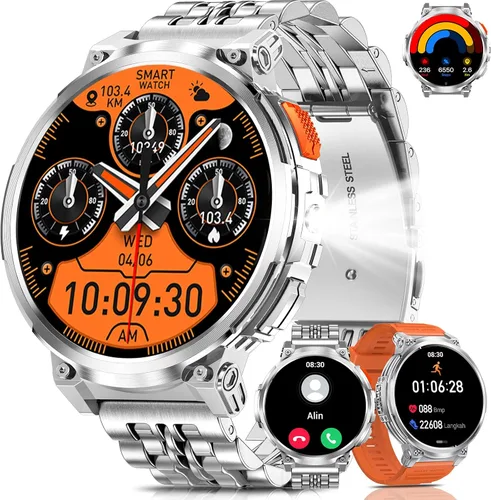 Vista 9 de Military Smart Watches for Men with Bluetooth Call, 1.85" HD Screen Waterproof smartwatch with Flashlight, 114 Sport Modes, 730mAh Heart