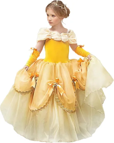 MDYCW Disfraz de princesa Belle para fiesta de cumpleaños de hadas para niñas pequeñas vestidos de ocasión especial vestido de baile amarillo