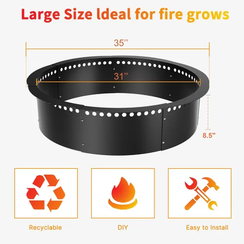 Vista 2 de Anillo de hoguera sin humo, 35 pulgadas exterior/31 pulgadas interior de alta resistencia de metal sólido grande con forma de flor de acero