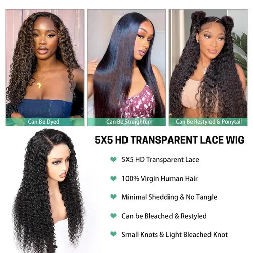 Vista 6 de Pelucas de cabello humano con cierre de encaje HD de 5 x 5, pelucas de cabello humano ondulado sin pegamento, prearrancadas para mujeres negras, 16