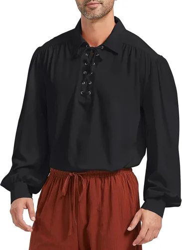 Pirate Shirt Men Renaissance Faire Costume Medieval Victorian Shirt Vampire Gothic Steampunk Costume Halloween Cosplay Tops