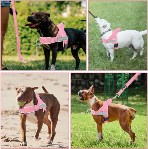 Vista 8 de SlowTon Arnés para perro sin tirones, juego de arnés y correa resistente para perros medianos y grandes, arnés táctico reflectante con acolchado