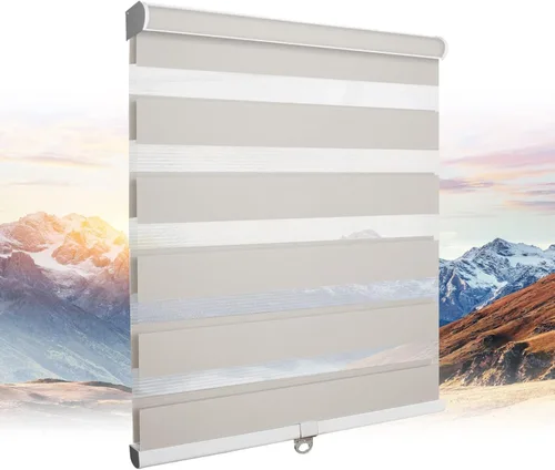 Vista 8 de SUAKY Zebra Blinds - Persianas sin cordones, de doble capa con cenefa, control de luz transparente o de privacidad, persianas de cebra para ventanas