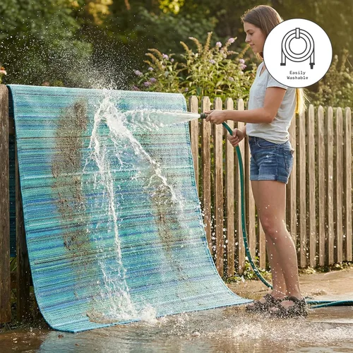 Vista 134 de Fab Habitat Alfombra Rayada para Exteriores - Impermeable, Resistente a la Decoloración, Sin Arrugas, Reversible - Plástico Reciclado Premium