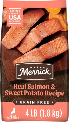 Vista 14 de Merrick - Alimento seco para perros, receta de salmón real y batata libre de granos, 10 libras, en bolsa