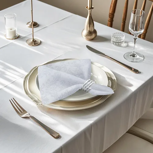 Vista 3 de Servilletas cuadradas de jacquard blanco, servilletas de poliéster suave resistentes a las arrugas con diseño damasco, servilletas de tela
