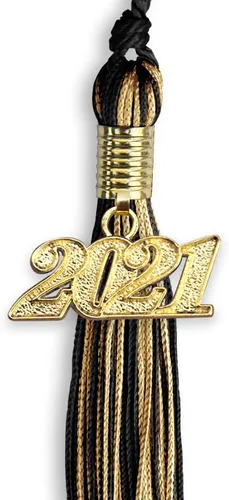 Vista 2 de Endea Graduation - Borla de doble color mixto con fecha dorada (negro/dorado antiguo, 2021)