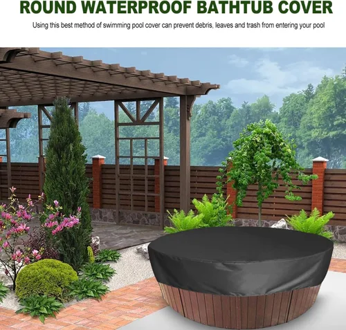 Vista 7 de DOITOOL Cubierta redonda para bañera de hidromasaje, impermeable, cubierta de spa para exteriores, protector redondo de 75 pulgadas para piscinas