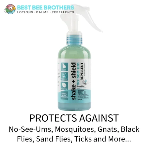 Vista 3 de Best Bee Brothers Shake + Shield No-See-Ums Gnat Spray – Spray corporal no graso fabricado con ingredientes a base de plantas, 8 onzas + 2 onzas.