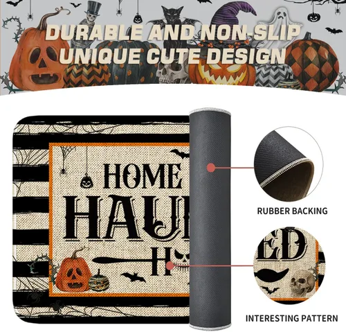 Vista 5 de Juego de 2 tapetes de cocina de Halloween, hogar encantado para el hogar, tapete de cocina de Halloween, decoración de cocina de Halloween