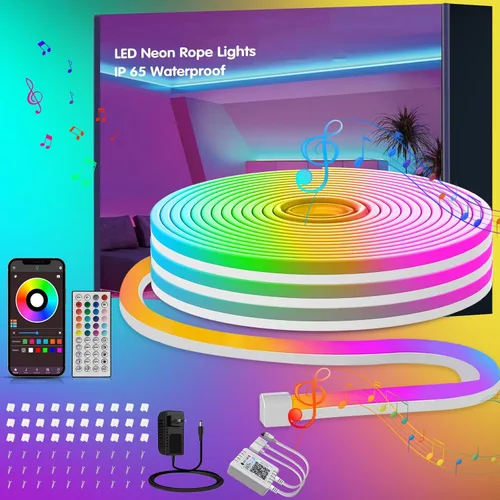 Vista 9 de Ledagic - Tira de luces LED de neón RGB de 10 pies con control remoto y aplicación, tiras de luces LED de neón impermeables IP65 para exteriores