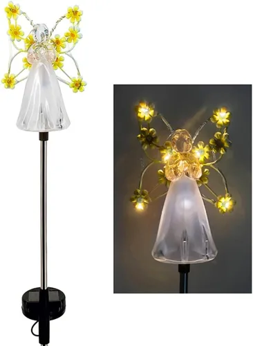 Vista 8 de Luces solares de ángel para jardín, luces solares para jardín, luces decorativas de ángel, luz eterna, ángel para decoración de tumbas