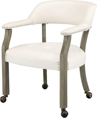 Vista 16 de MODERION Sillas de comedor con ruedas y brazo, sillas de capitán Caster Boss con patas de madera maciza, sillas de escritorio de oficina con botón