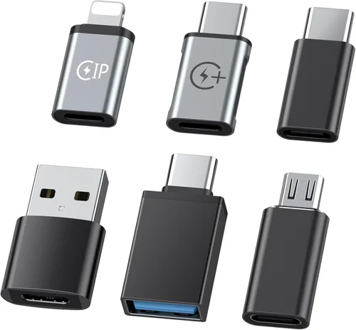 Paquete de 6 adaptadores USB C, Lightning a tipo C, USB C hembra a USB A macho, adaptador micro USB a USB C, cargador OTG y adaptador de