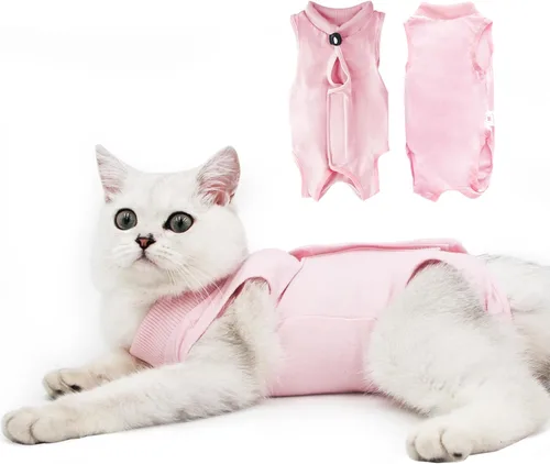 Vista 10 de Traje de recuperación para gatos macho y hembra, mono suave para después de cirugía, camisa con cono protector, ropa para gatos, pañales