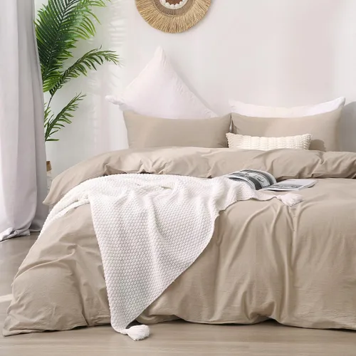 Vista 13 de ATsense Seamour - Funda de edredón de algodón lavado, 100% algodón, ultra suave y fácil de cuidar, juego de ropa de cama de estilo simple. Blanco