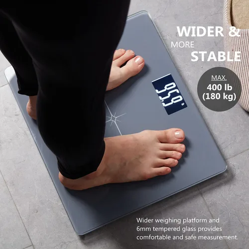 Vista 3 de NUTRI FIT Báscula digital de baño para peso corporal, alta precisión de 0.1 libras, capacidad de 400 libras, tecnología Step-On, pantalla LCD