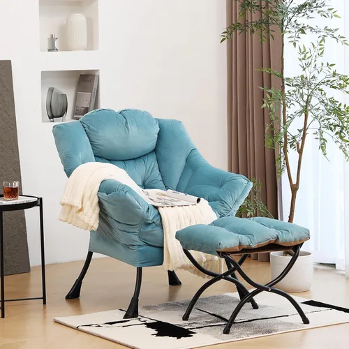Vista 289 de Silla Lazy con otomana, silla moderna con reposapiés plegable, silla de acento de salón, cómoda silla de lectura para dormitorio, estudio, sala