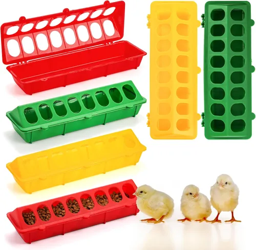 Coloch Paquete de 6 comederos de aves de corral abatibles, bandeja de alimentación de aves de corral de múltiples agujeros, dispensador de