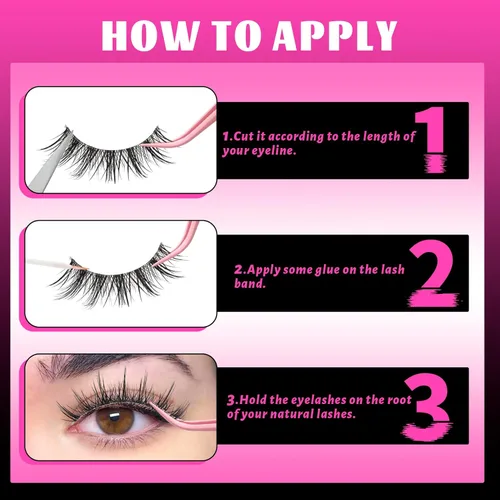 Vista 6 de Veleasha Pestañas postizas de manga puntiagudas, 100% hechas a mano, aspecto natural, pestañas postizas ligeras con banda transparente suave