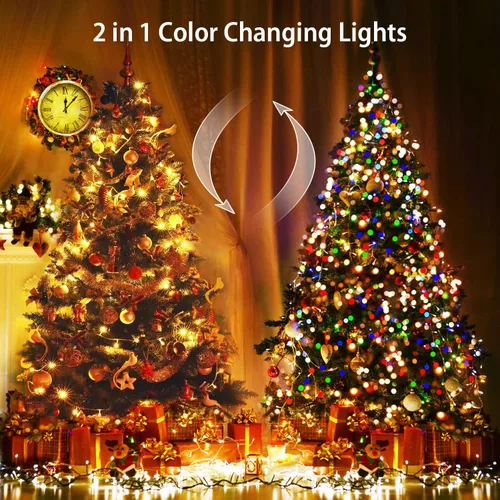 Vista 5 de JMEXSUSS Guirnalda de 600 luces LED que cambian de color enchufable, luces de Navidad blancas cálidas y multicolor de 168 pies con control remoto