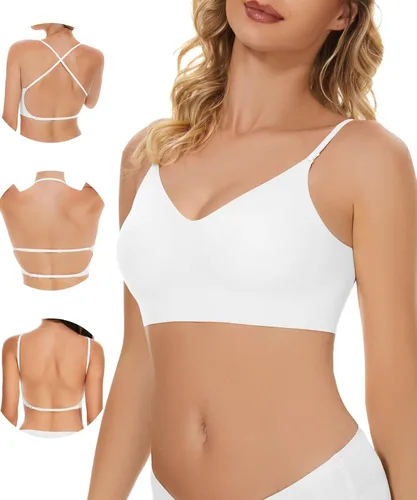 Sujetador sin costuras de espalda baja sin costuras acolchado multiway correa convertible halter correa espagueti sujetadores sin espalda Bralette