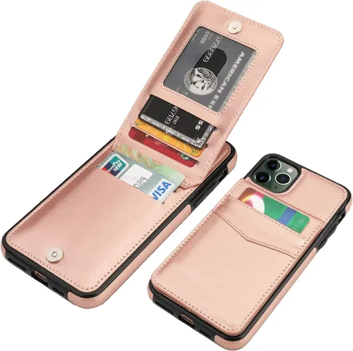 Vista 14 de KIHUWEY Funda compatible con iPhone 11 Pro Max con soporte para tarjeta de crédito, cierre magnético de cuero de alta calidad, resistente funda