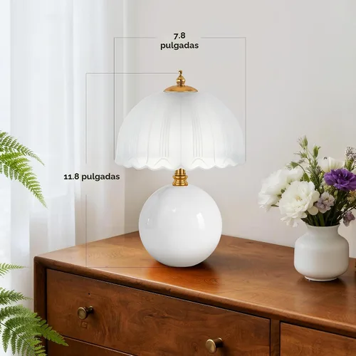 Vista 5 de PARTPHONER - Lámpara de mesa de hongo, lámpara de mesita de cerámica con pantalla de vidrio, iluminación de 3 vías (2700K-5000K) con interruptor