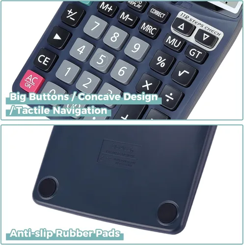 Vista 4 de OSALO Calculadora de escritorio de 12 dígitos, pantalla LCD extra grande con botón grande de impuestos de IVA, energía solar dual y batería