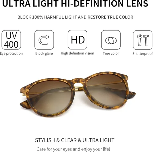 Vista 2 de SUNGAIT Gafas de sol redondas vintage para mujeres y hombres, estilo clásico retro