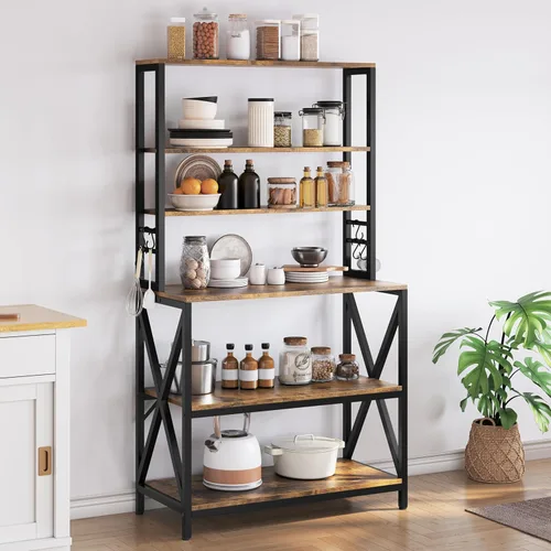 Vista 10 de Yaheetech Estante de Cocina para Panaderos de 6 Niveles, Mesa de Bar de Café de 31.5 Pulgadas, Gabinete de Soporte para Horno Microondas