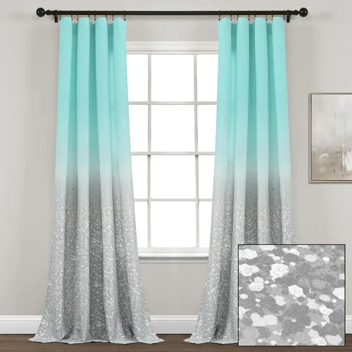 Lush Decor Par de paneles de cortinas para ventana con estampado metálico degradado con purpurina, 84 pulgadas de largo x 52 pulgadas de ancho Aqua