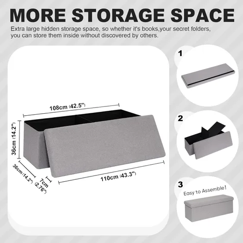Vista 37 de PINPLUS Otomanas otomanas de almacenamiento con forma cuadrada con reposapiés de almacenamiento para sala de estar, asiento otomano Boucle para Gris