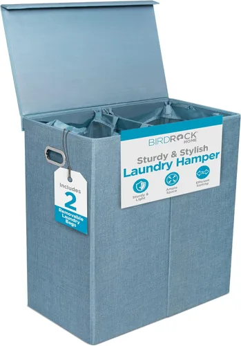 Vista 16 de BIRDROCK HOME Cesta de lavandería con tapa, bolsas extraíbles para clasificar ropa, cesta de lavandería seccionada para dormitorio y baño, Marrón