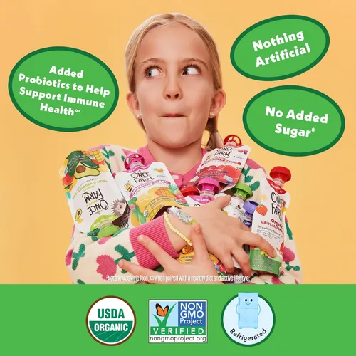 Vista 6 de Once Upon a Farm Mezcla de inmunidad de espirulina de plátano y mango orgánico, bolsa de 3.2 onzas