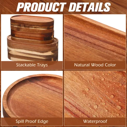 Vista 3 de Geetery 12 bandejas de madera para servir de 10 y 12 pulgadas, platos ovalados de madera para servir queso, platos llanos a granel para postres