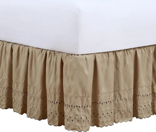 Vista 10 de Fresh Ideas falda de cama de 18 pulgadas con volantes calados color hueso, Algodón Poliéster, Blanco, Completo