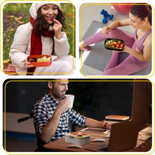 Vista 26 de Lonchera Bento apilable aislada para adultos con palillos reutilizables, lonchera japonesa apta para microondas y a prueba de fugas, para hombres