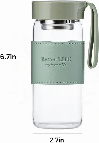 Vista 3 de Botella de Té de Vidrio de 16 oz Botella para Beber con Funda Antideslizante, e Infusor de Té de Acero Inoxidable, Tapa a Prueba de Fugas, Botella