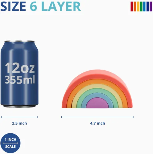 Vista 2 de BLUE GINKGO - Rompecabezas de silicona de arcoíris apilables - Rompecabezas de anidación arcoíris Montessori Juguete de apilar para niños y niños