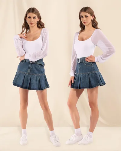 Vista 5 de MANGOPOP Traje de cuerpo de manga larga con cuello cuadrado, holgado, de malla, para mujer