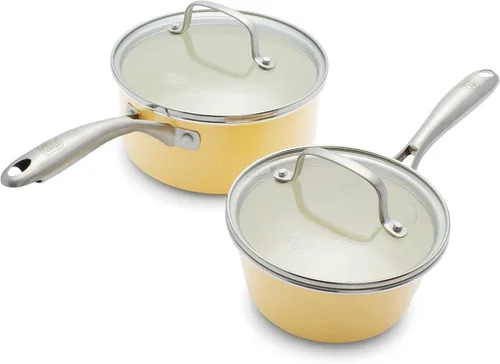 Vista 19 de GreenLife Artisan Healthy - Juego de ollas antiadherentes de cerámica de 1 cuarto y 2 cuartos de galón con tapas, mango de acero inoxidable